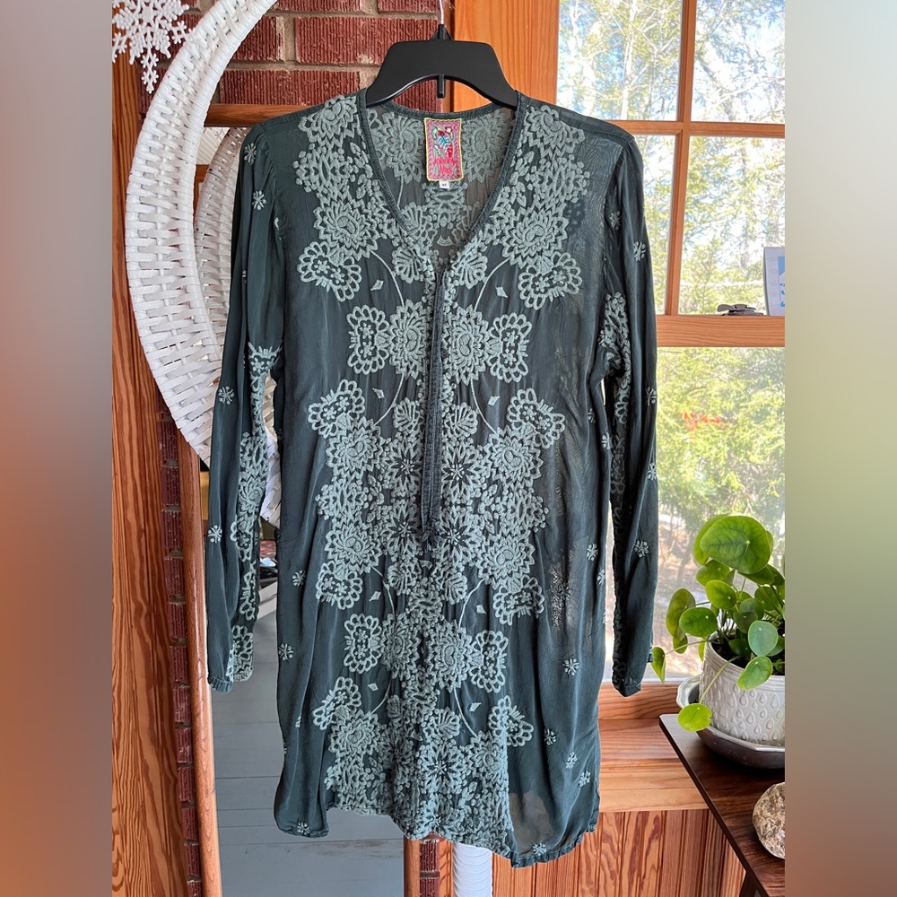 Floral Embroidered Sheer Tunic Johnny Was